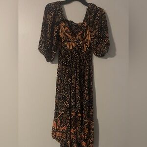 Women's Black & Tan Floral boho  Dress